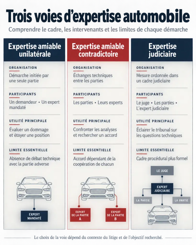 Expertise automobile vice caché : comparaison visuelle des expertises amiable, contradictoire et judiciaire