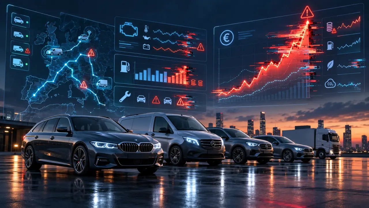 Tableau de bord de télémétrie analysant les coûts d'une flotte automobile