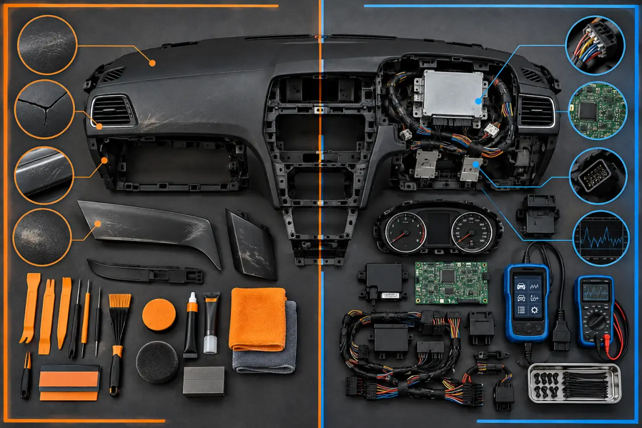 Réparation de tableau de bord : distinguer les dégâts de surface des pannes électroniques
