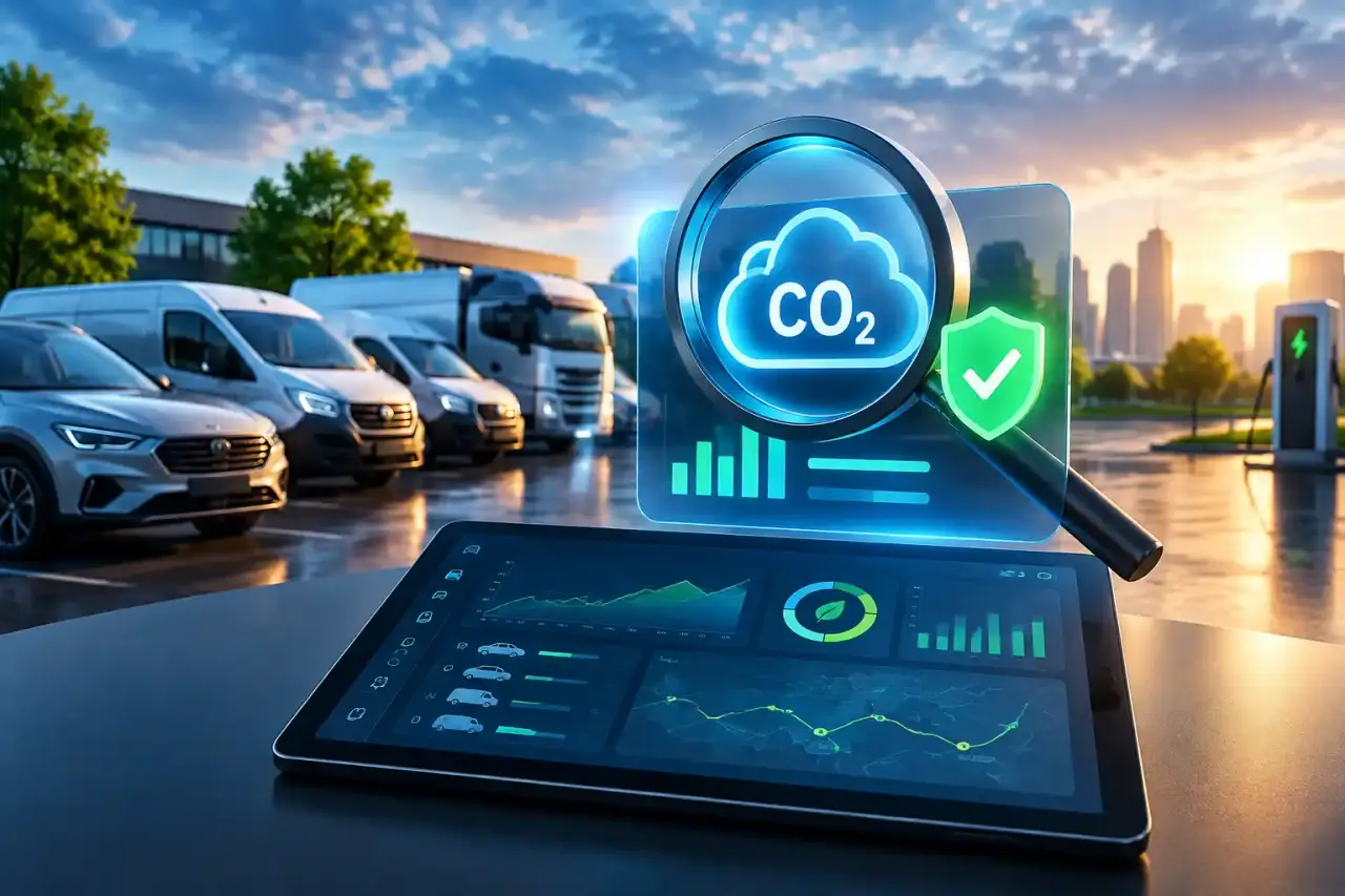 Tableau de bord numérique présentant les émissions CO2 d’une flotte automobile
